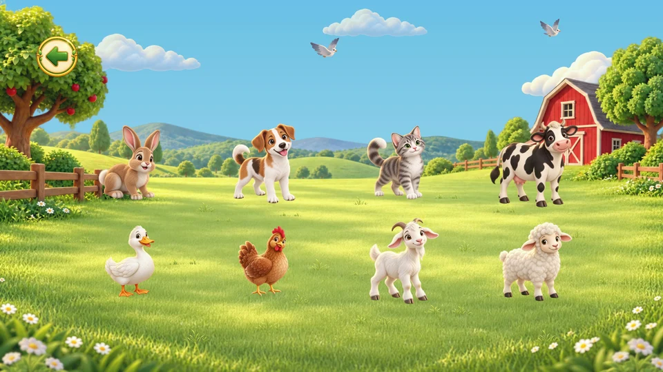 Farm Animals: tap a picture to hear a recording made by a grown-up. Included free.